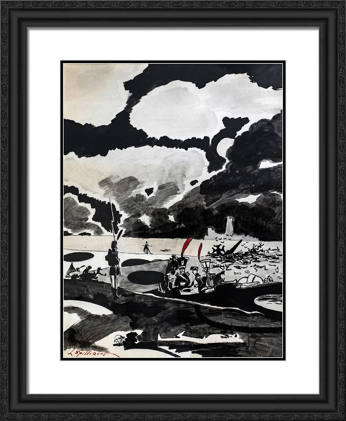 ArtDirect Spilliaert, Leon 20x24 Gold Ornate Framed Art Print with Double Matting Titled: Scene of War