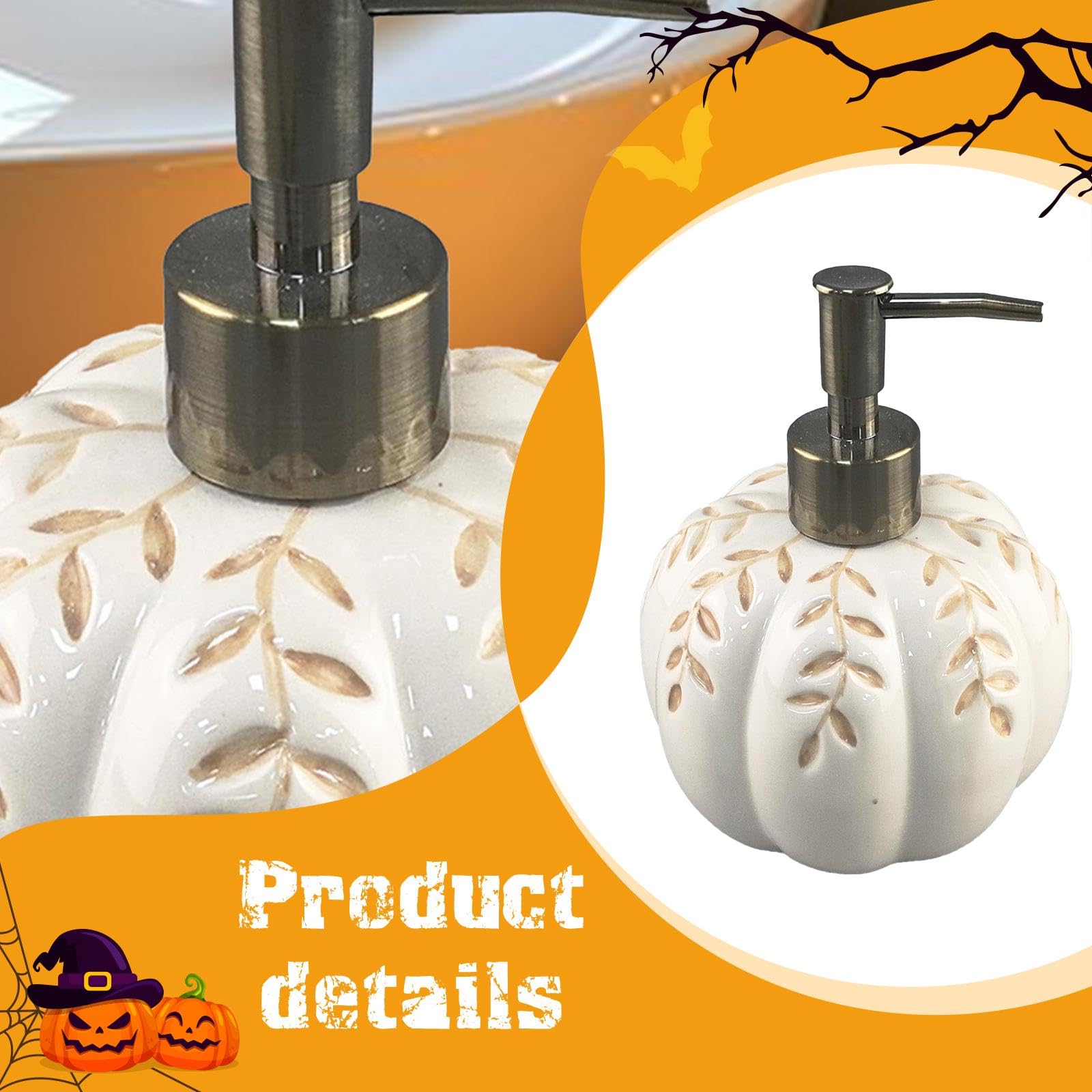 Dispenser Sapone Forma di Zucca in Ceramica Ricaricabile per Bagno Cucina Flacone Lozione Liquida Pompa Pratica Adatto per Regalo Decorazi, Bianco
