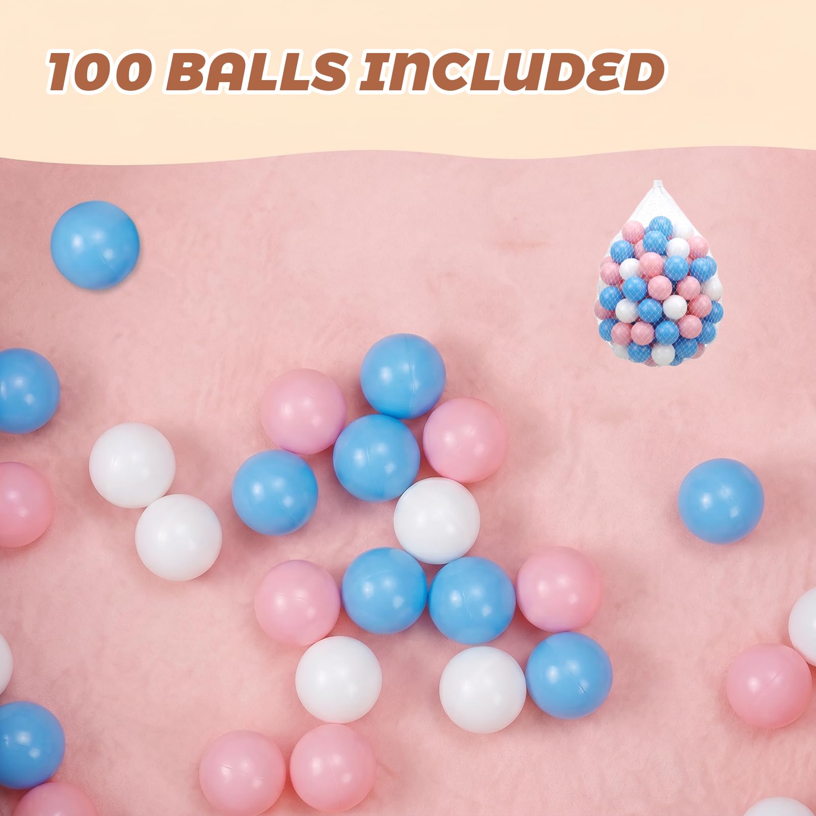 Wilwolfer Bagno per palline per bambini piccoli: piscina per palline in schiuma con 100 palline tricolore – Bagno per palline per bambini con palline incluse – Rotondo, morbido e pieghevole grande