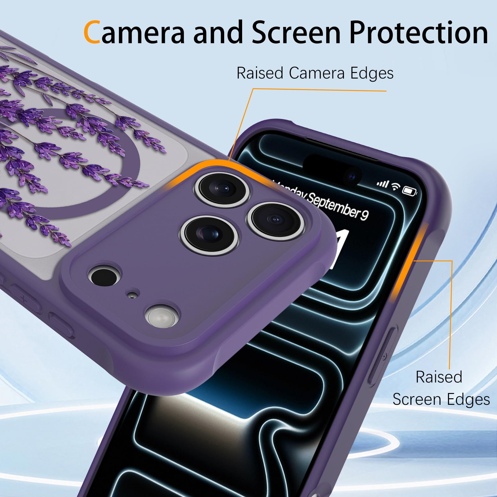 Coque magnétique conçue pour iPhone 17 Pro, motif floral violet
