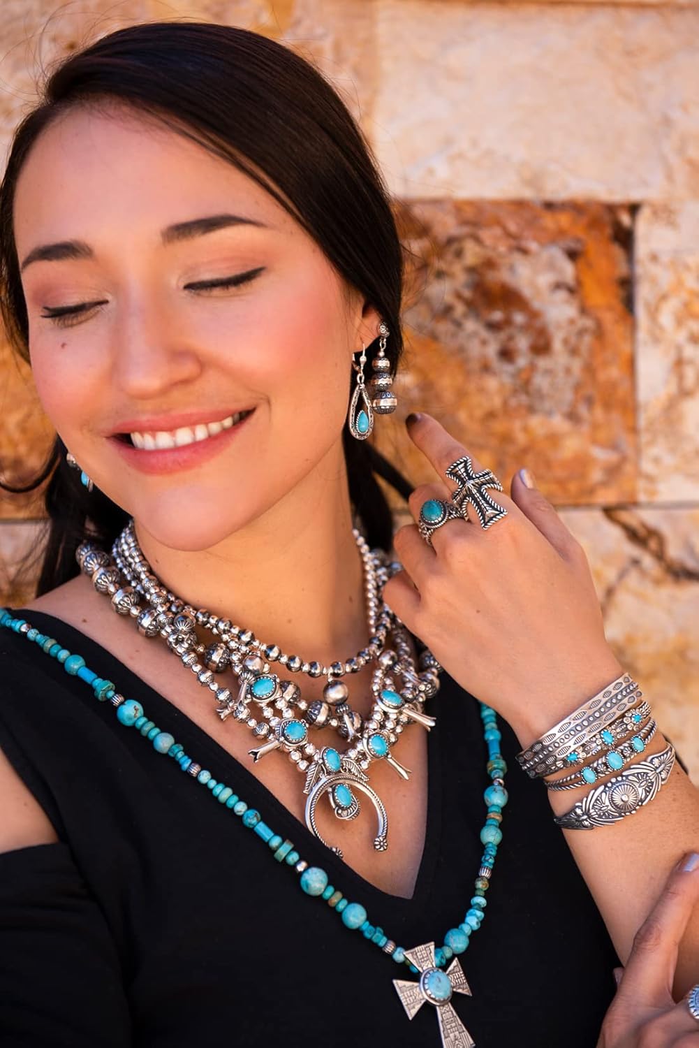 American West Sterling Silver Women's Cuff Bracelet Sleeping Beauty Turquoise Gemstone Flower Concha Design Size Small Medium Large