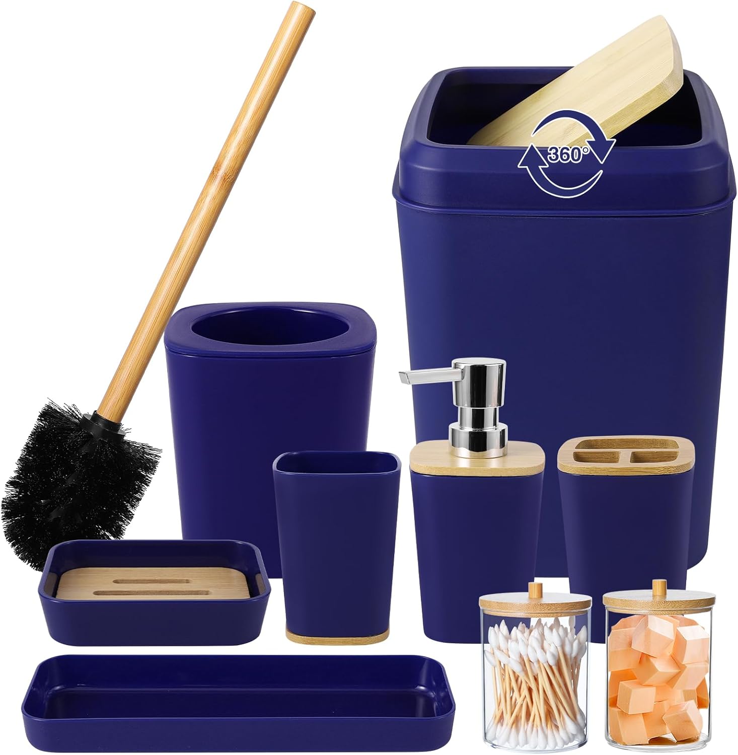 Bathroom Accessories Set, 9 Piece Navy Blue Bathroom Accessory Set with