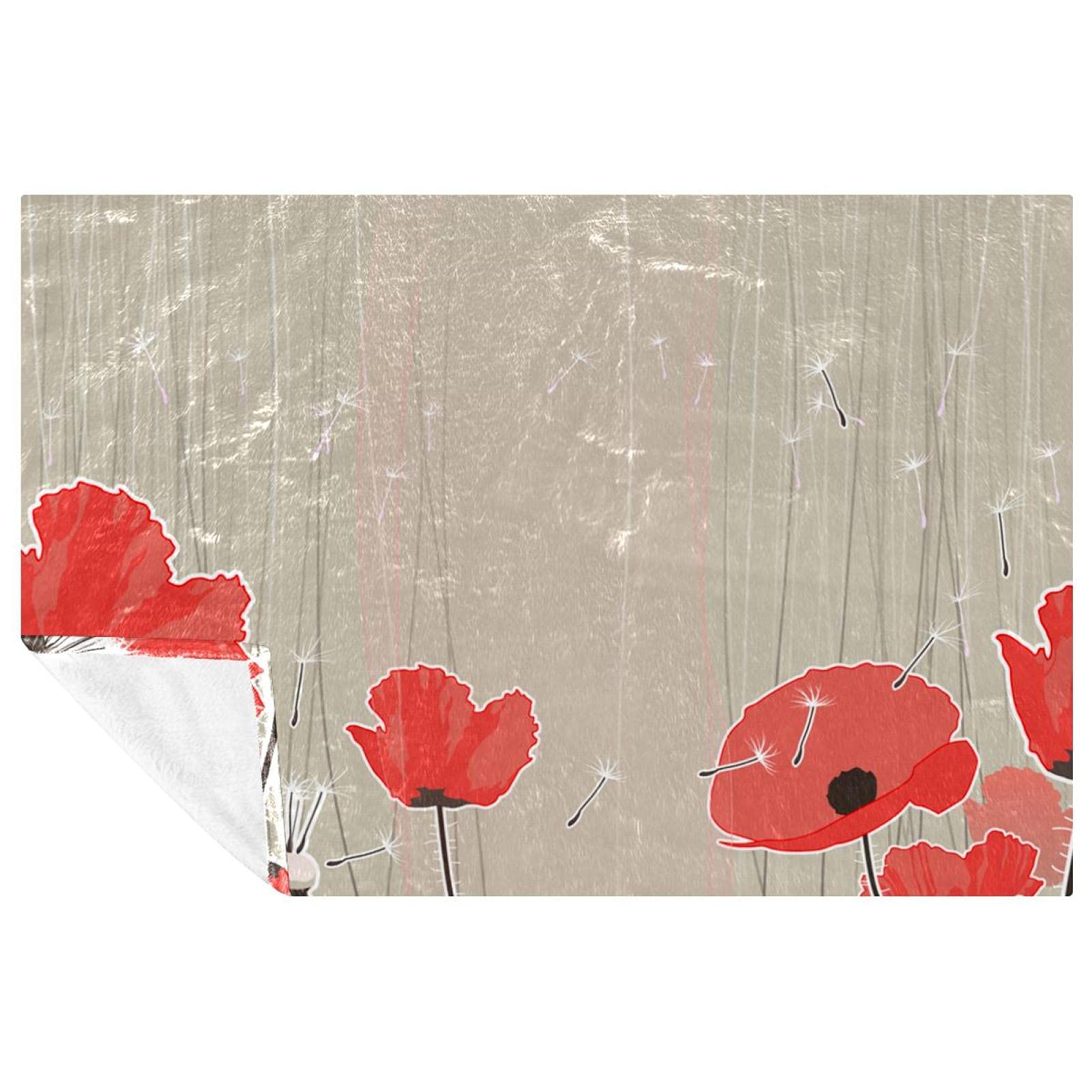 Couverture pissenlits et fleurs rouges douce chaude lit canape 150x100