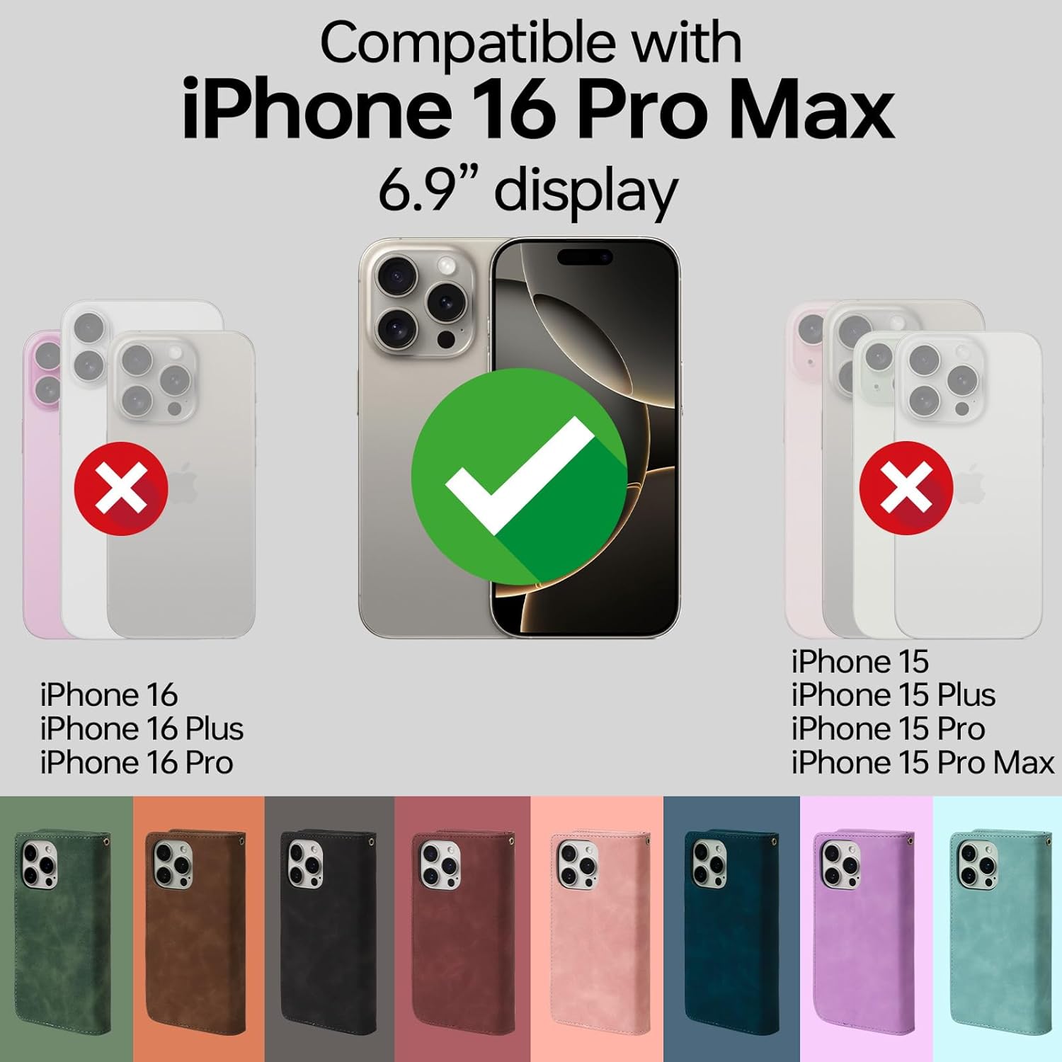 RANYOK Compatible with iPhone 16 Pro Max Wallet Case - PU Leather Wallet Case for iPhone 16 Pro Max with Credit Card Holder RFID Blocking Zipper Pocket [Wrist Strap] Protective Case (Blue) - Image 2