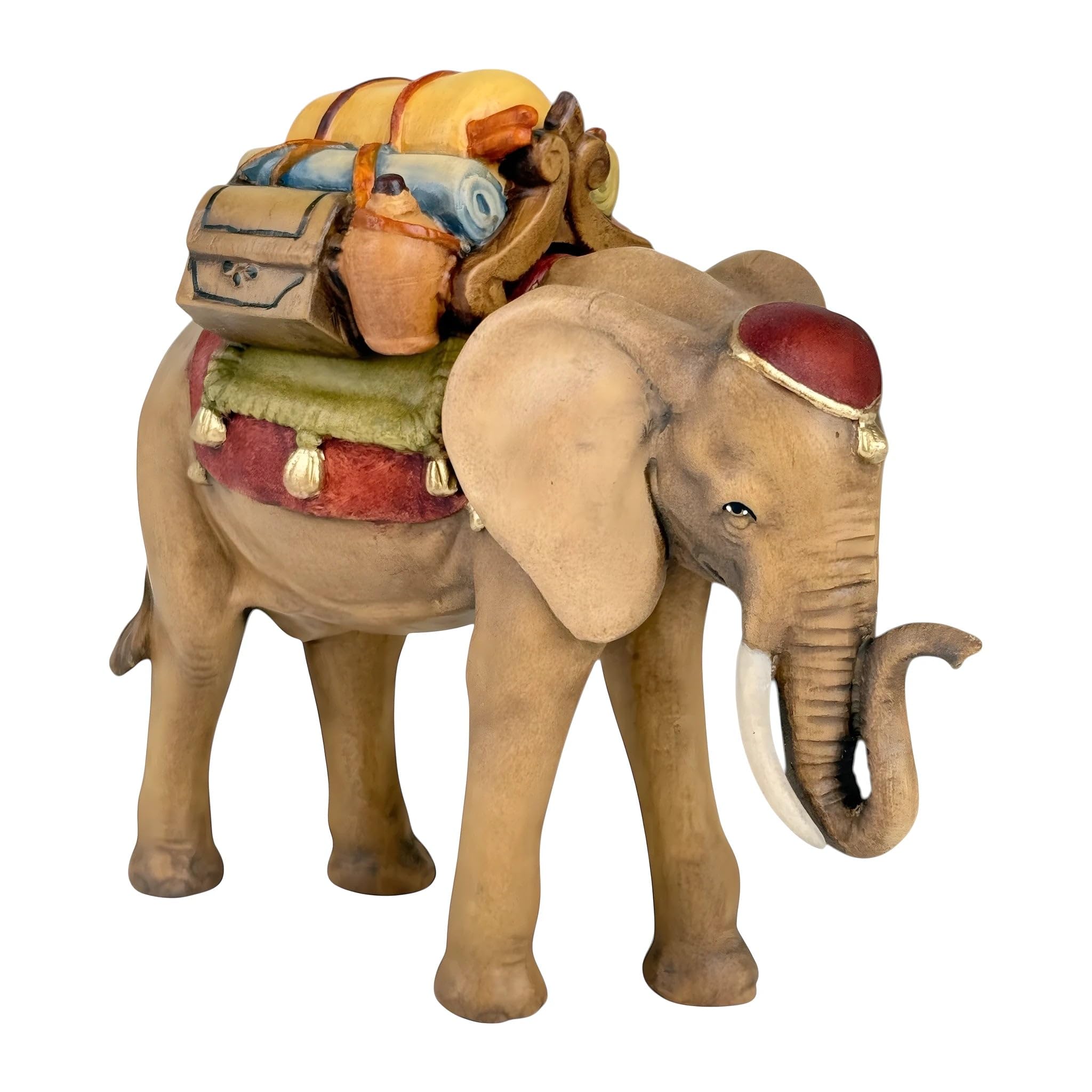 Carved Wooden Elephant with Saddle - Colored by Dolfi