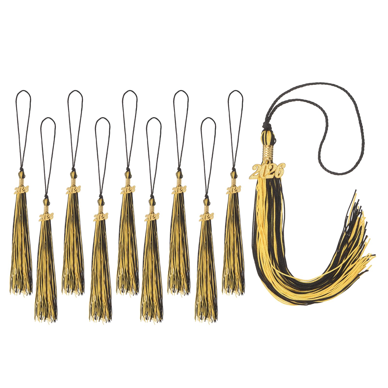 sourcing map 10pcs 2026 Tassel Graduation, Black Red Graduation Cap Tassels Decorations with Gold Date Charms Memorial Cord for 2026 Ceremonies Hat Accessories Graduating Gifts