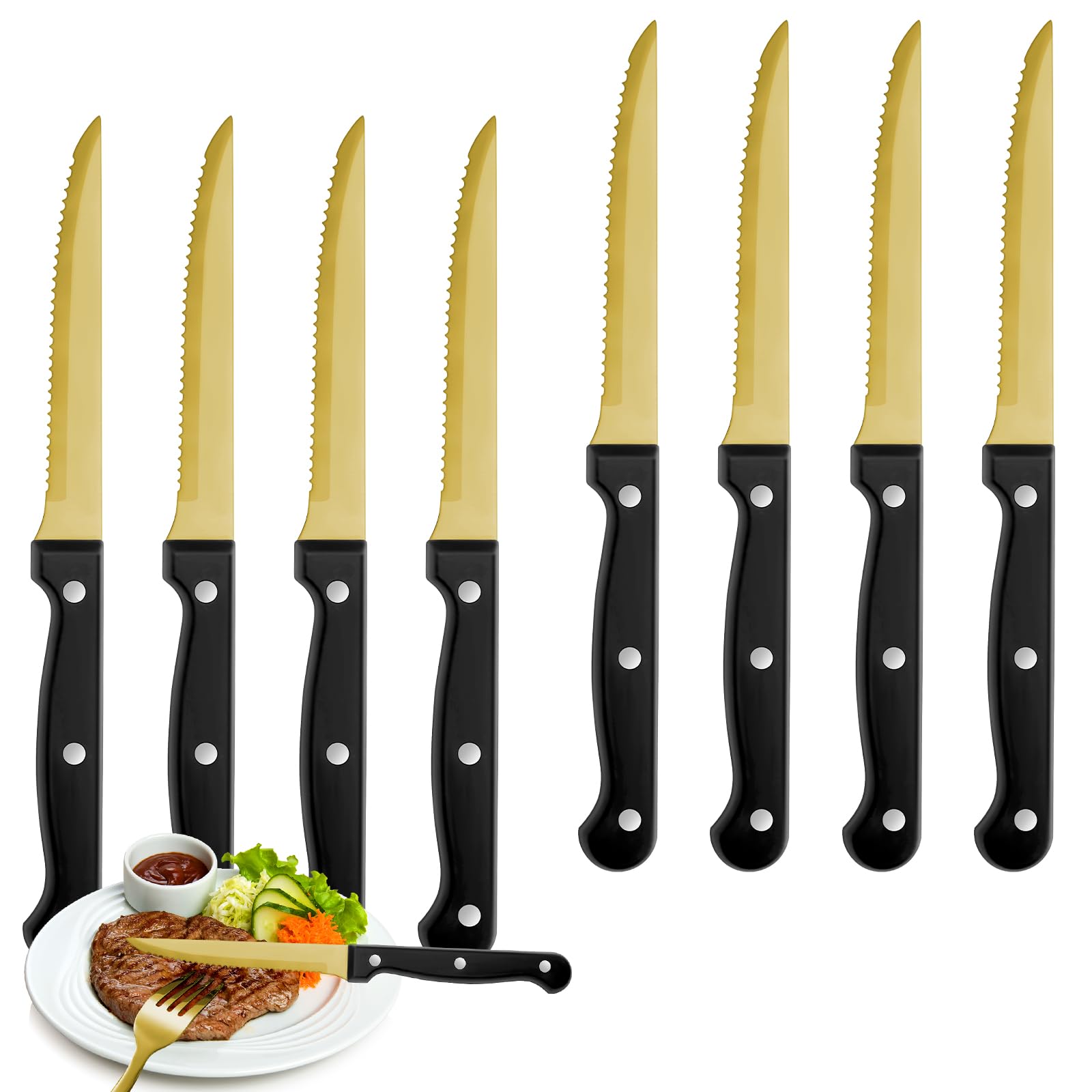 Steak Knives Set of 8, Sharp Triple Rivet Steak Knife Sets, High-Carbon Stainless Steel Serrated Blades, Ergonomic Handles Serrated Steak Knives, Dinner Knife for Kitchen Restaurant, Dishwasher Safe — Amazon image 9