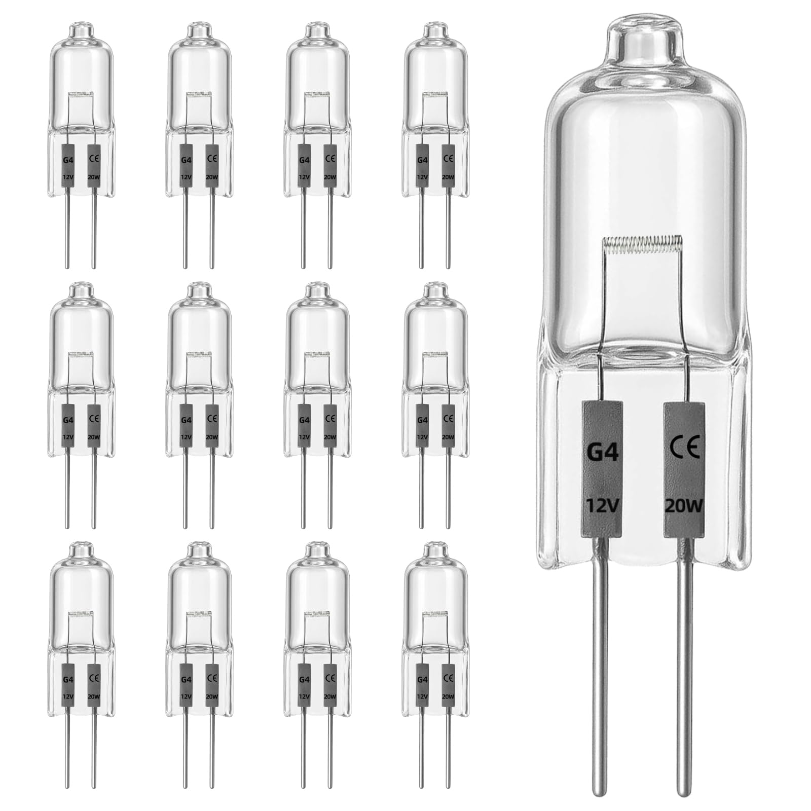 Zounin 12 sztuk G4 żarówka halogenowa 12 V 20 W, ściemnialna żarówka 2700 K ciepłe żółte światło, G4 żarówki halogenowe długa żywotność, lampa kapsułkowa, do okapów kuchennych, lampy sufitowej