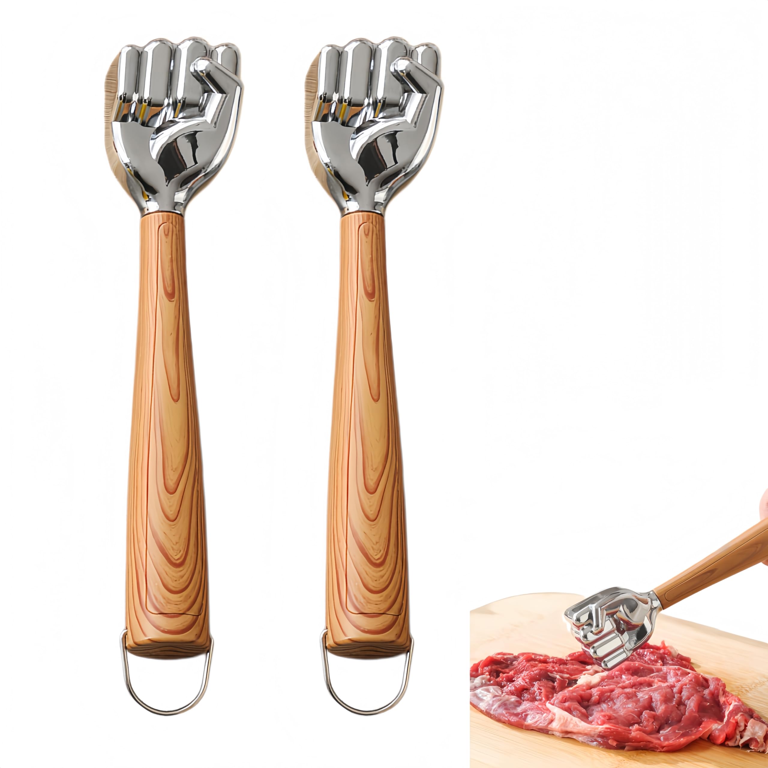 Generico Inteneritore per Carne Multi-Lato, Martello a Doppia Faccia in Lega di Zinco a Forma di Pugno, Manico Antiscivolo, Resistente, Ideale per bistecche, Manzo, Pollo, pollame e Pesce (2 Pezzo)