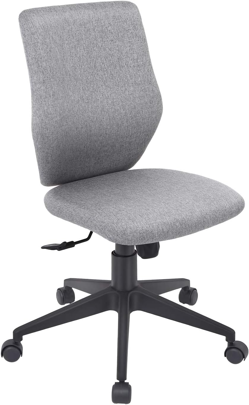 Modern Armless Office Chair - Grey Fabric Task Chair, Swivel, Ergonomic, 250lbs Capacity, 17.3'-21.3' Height Adjustable, 30 Days Return & 12 Months Warranty