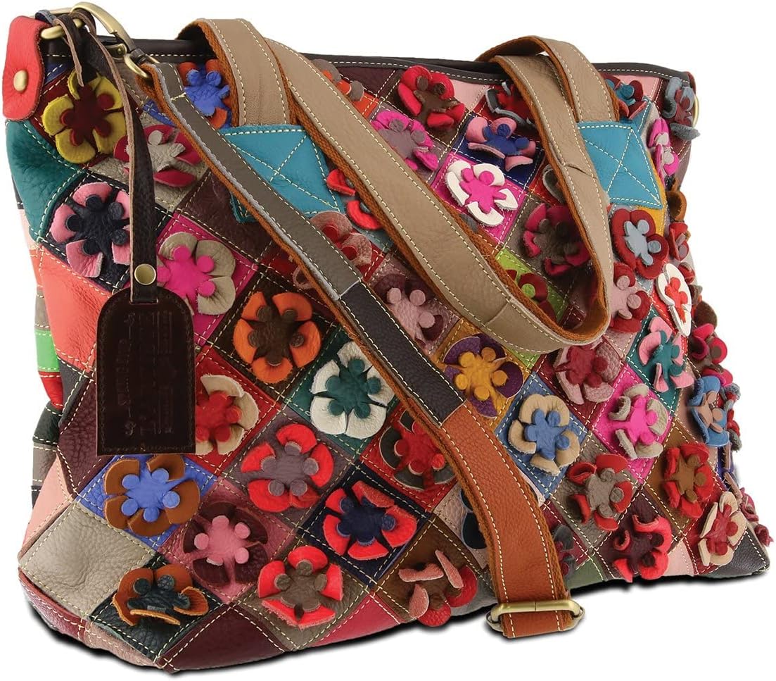 L'Artiste by Spring Step HB-APPLIQUE Reversible Leather Tote - 3D Floral Applique & Quilted Handbag