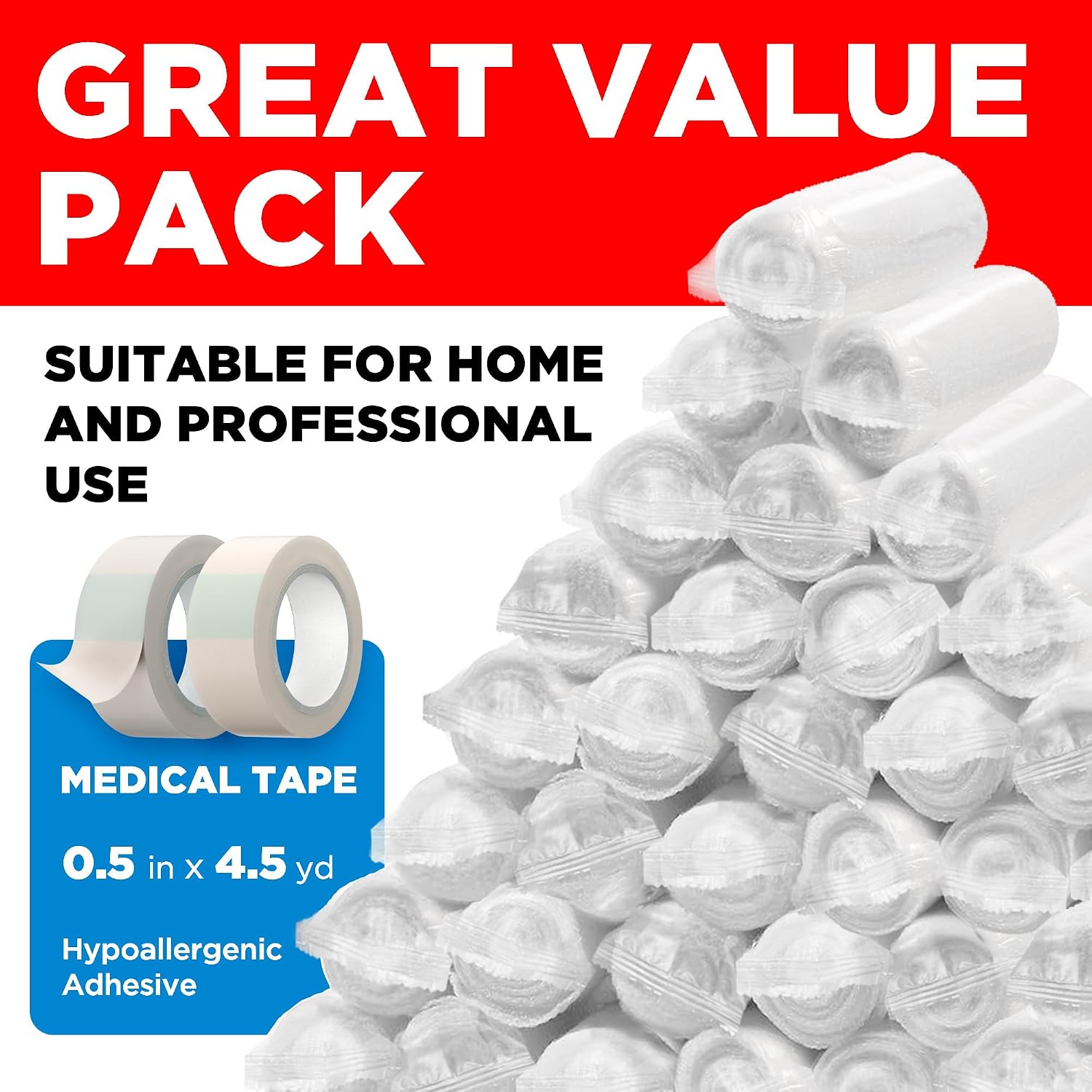 36 Gauze Rolls - 3" x 4.1yd - Soft and Breathable Rolled Gauze - Latex-Free Premium Individually Wrapped Bandages with Bonus Tape - First Aid Conforming Stretch Wrap for Wound Care - Vet Wrap