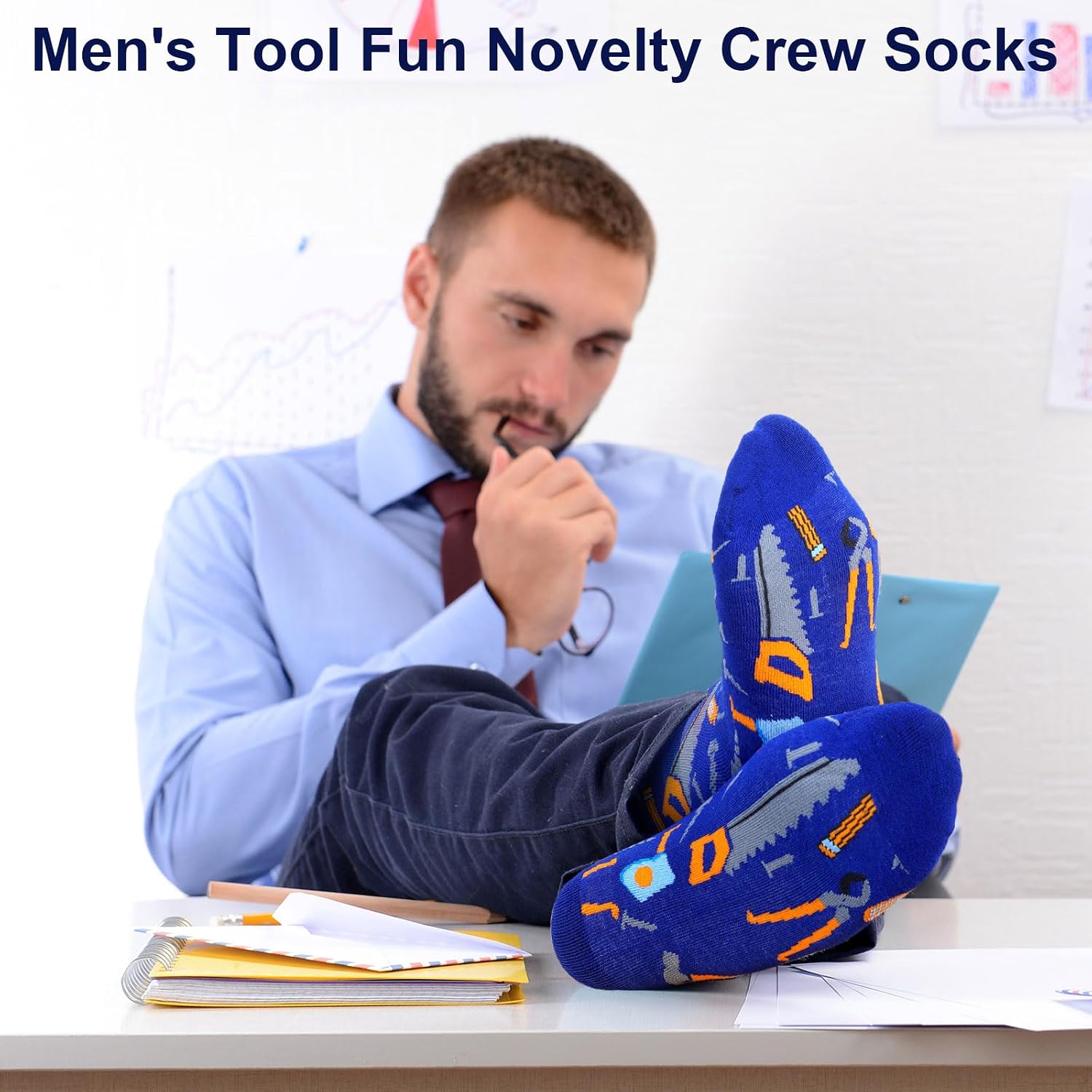 Suhine 6 Pair Men's Tool Dad Cute Socks Gift Novelty Fashion Socks Construction Gift for Men Adult Woodworking