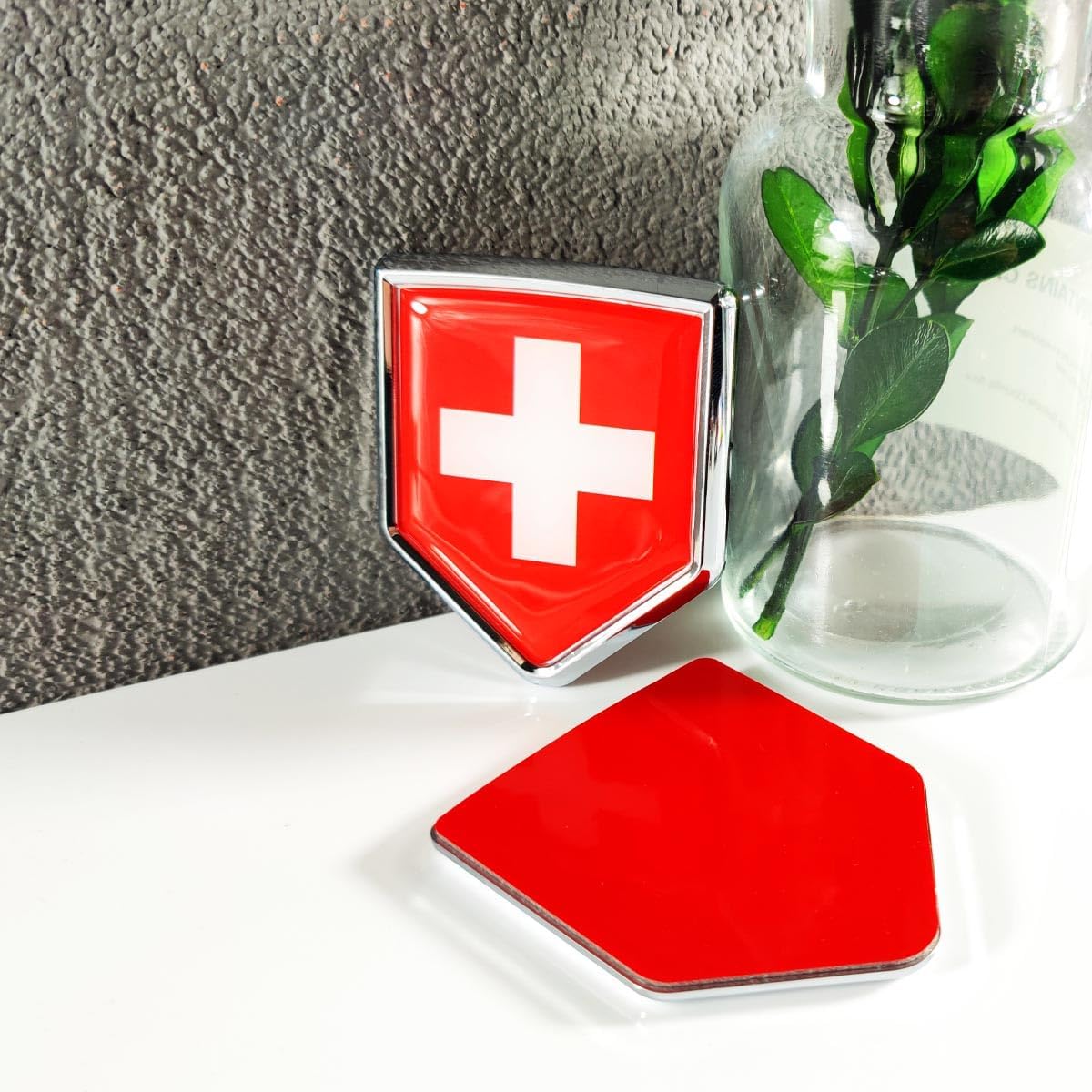 Newperlite Switzerland Flag Decal Sticker Car Emblem Swiss Flag Car Decoration Accessories Chrome Shield for Truck Vehicles Cars, 2 Pack - Image 3