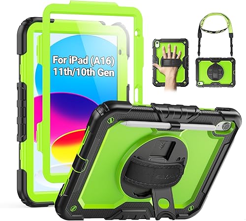 Miniatura 55 de SEYMAC Funda protectora para iPad Air 5ª/4ª generación de 10.9", cuerpo completo a prueba de golpes con protector de pantalla, soporte Negro