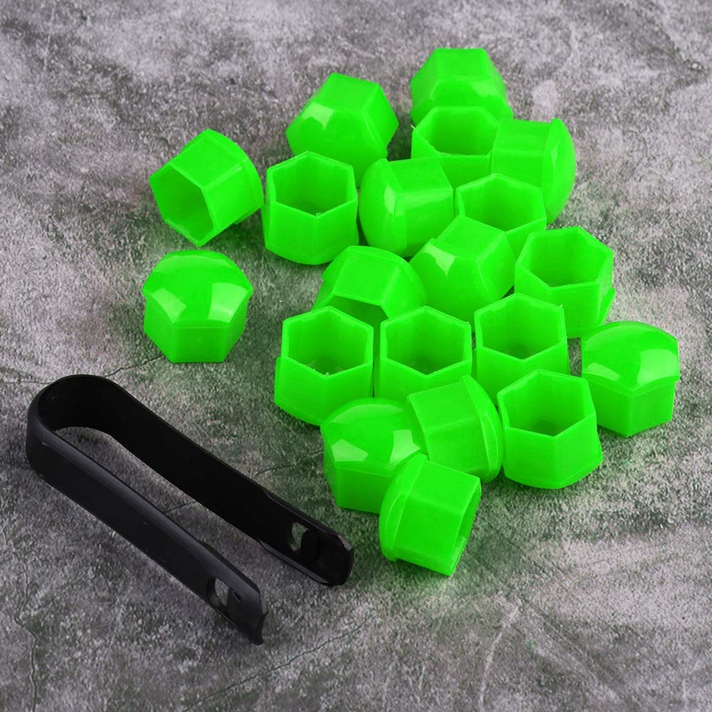 20 Tappi Protettivi Per Dadi Ruota Auto - 17mm, Antifurto E Antipolvere In Nylon PA66 - Colore Verde