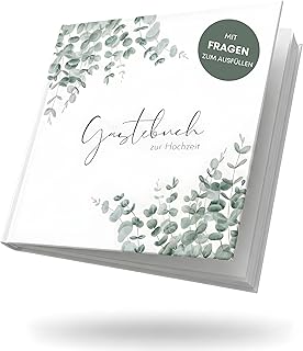 MAVANTO Gästebuch Hochzeit mit Fragen zum Ausfüllen - Hochwertiges Hochzeitsgästebuch für unvergessliche Erinnerungen (44 Doppelseiten, Eukalyptus)