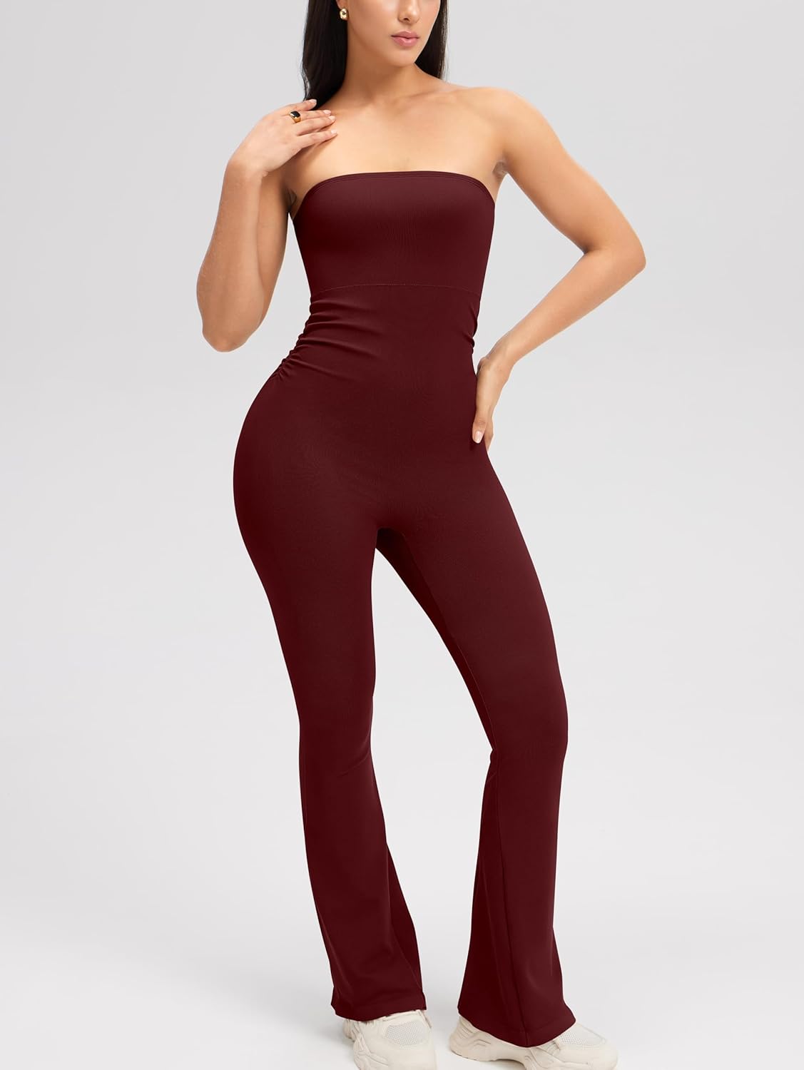 OQQ Womens Jumpsuits Tube Strapless With Removeable Bra One Piece Outfits Ruched Classic-Fit Jumpsuits - Image 6