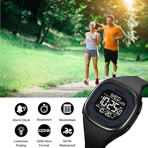 Miniatura 3 de CakCity Reloj digital para hombre, impermeable, reloj deportivo con cronómetro, cuenta regresiva, doble hora, cuadrado, relojes digitales unisex