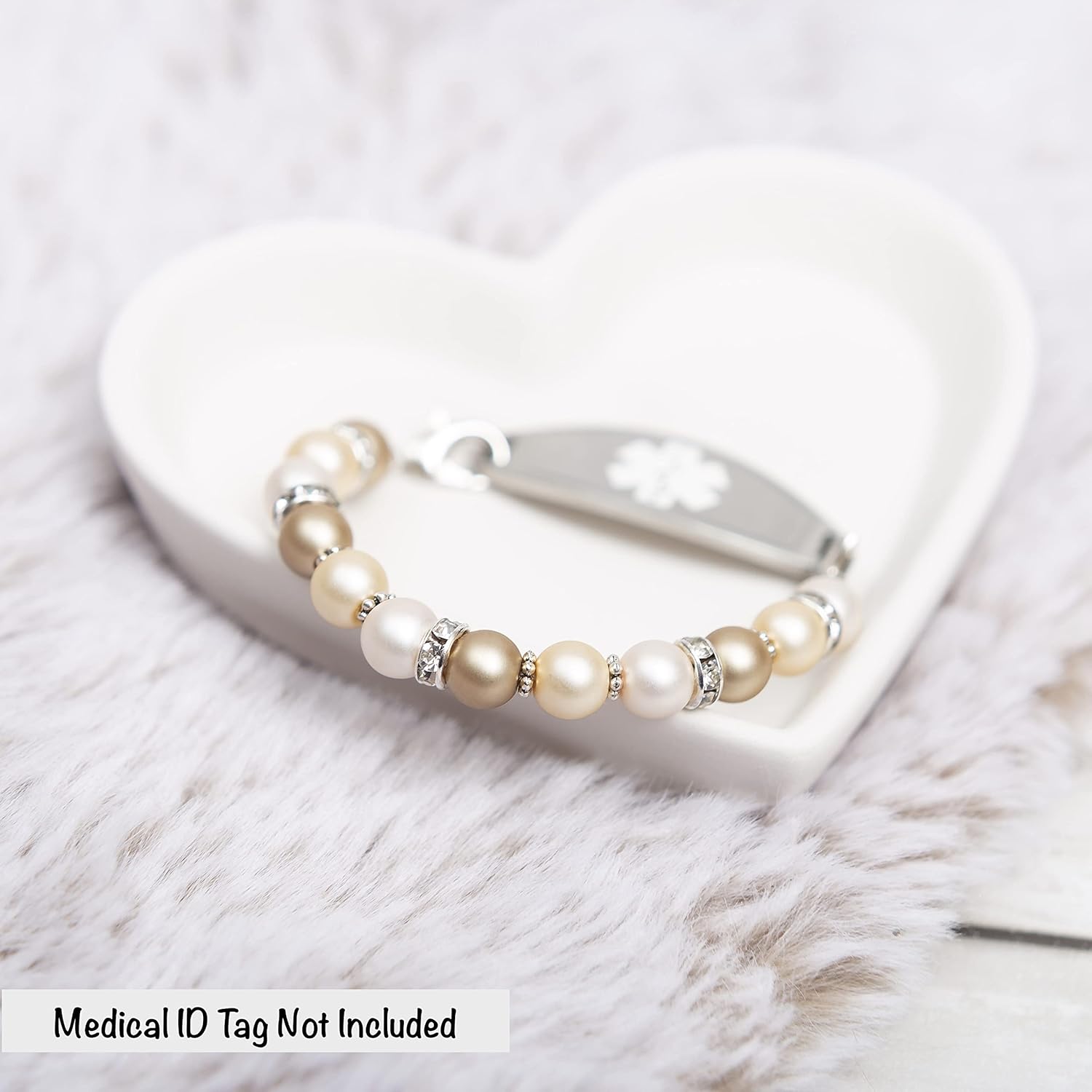 STRETCH Medical Alert Bracelet, Interchangeable Replacement Medical ID Bracelet, ID TAG NOT INCLUDED, Pearl Collection