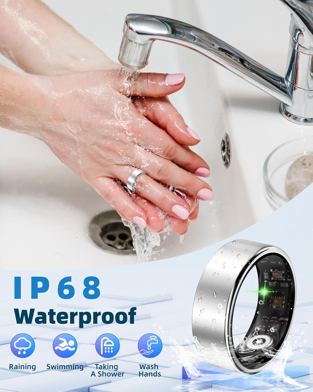 Smart Ring for Women Men Fitness Ring with Step Counting, Heart Rate, Blood Oxygen, Pressure Monitoring, Sleep Monitoring, IP68 Waterproof for iPhone and Android, No Subscription Fee,Silver 10# - Image 4