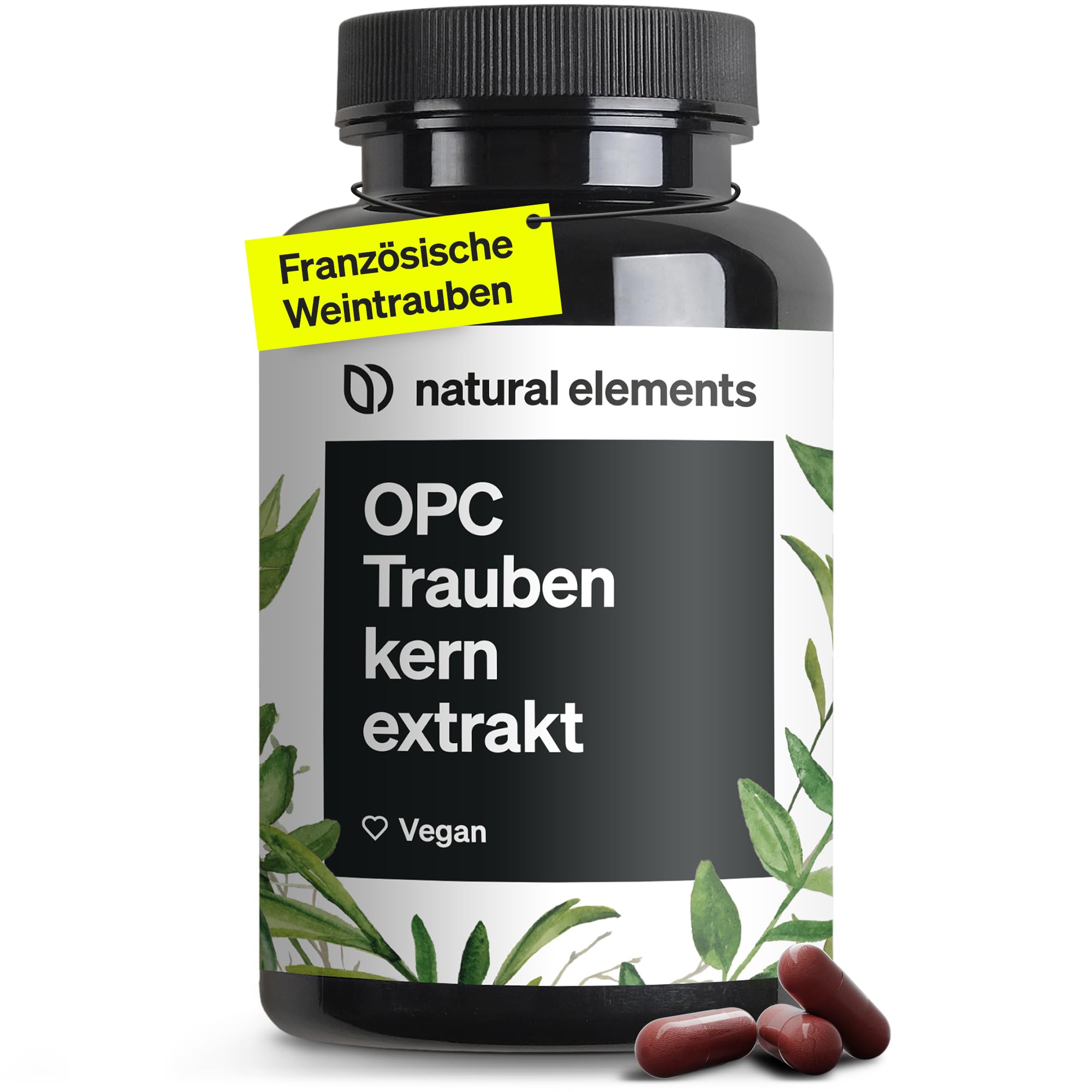 natural elements OPC Traubenkernextrakt - 240 hochdosierte Kapseln für 8 Monate - Reines OPC aus europäischen Weintrauben - Vegan, in Deutschen Laboren getestet