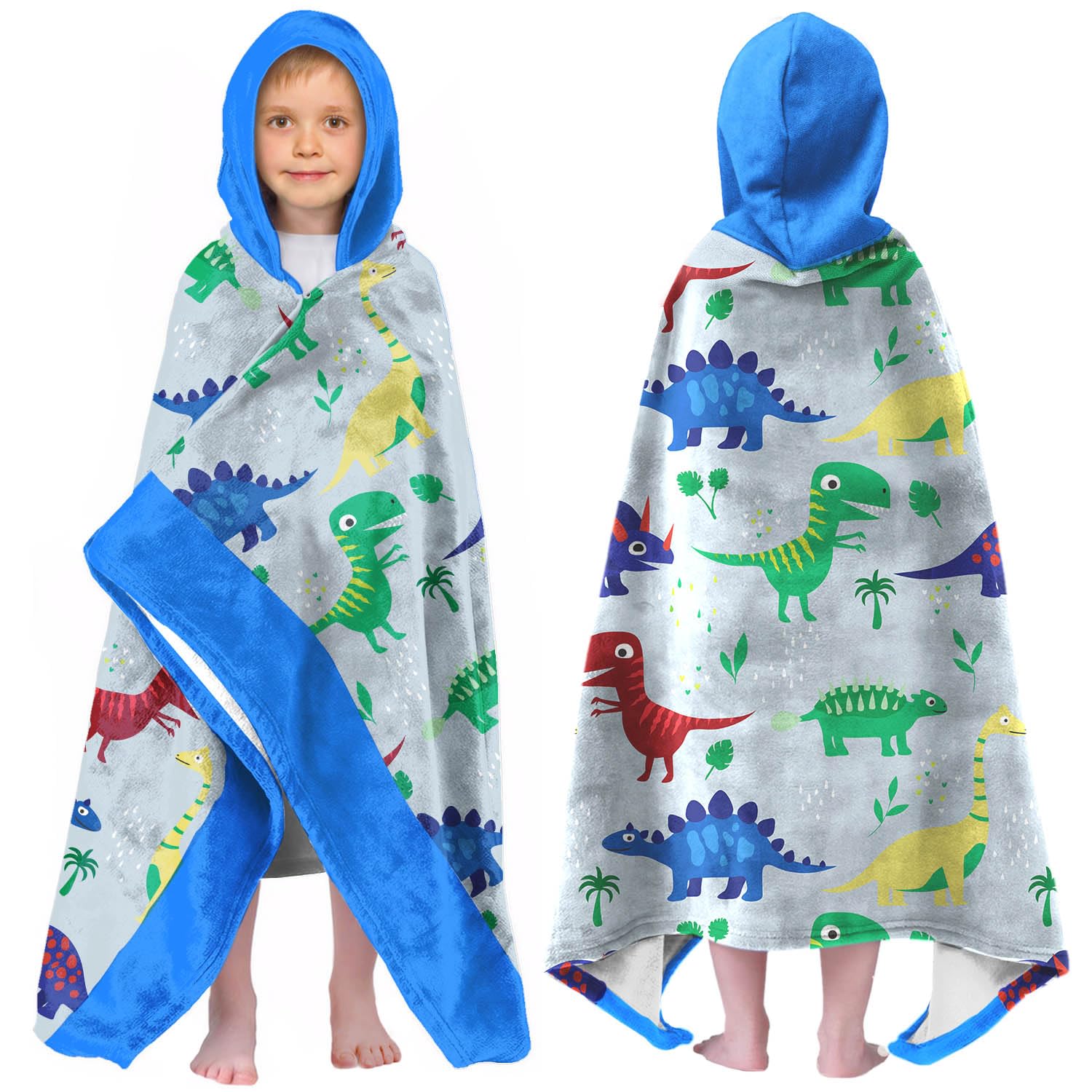Dinosaur Hooded Beach Towel for Boys, 30x50 in Quick Dry Swim Wrap, 03