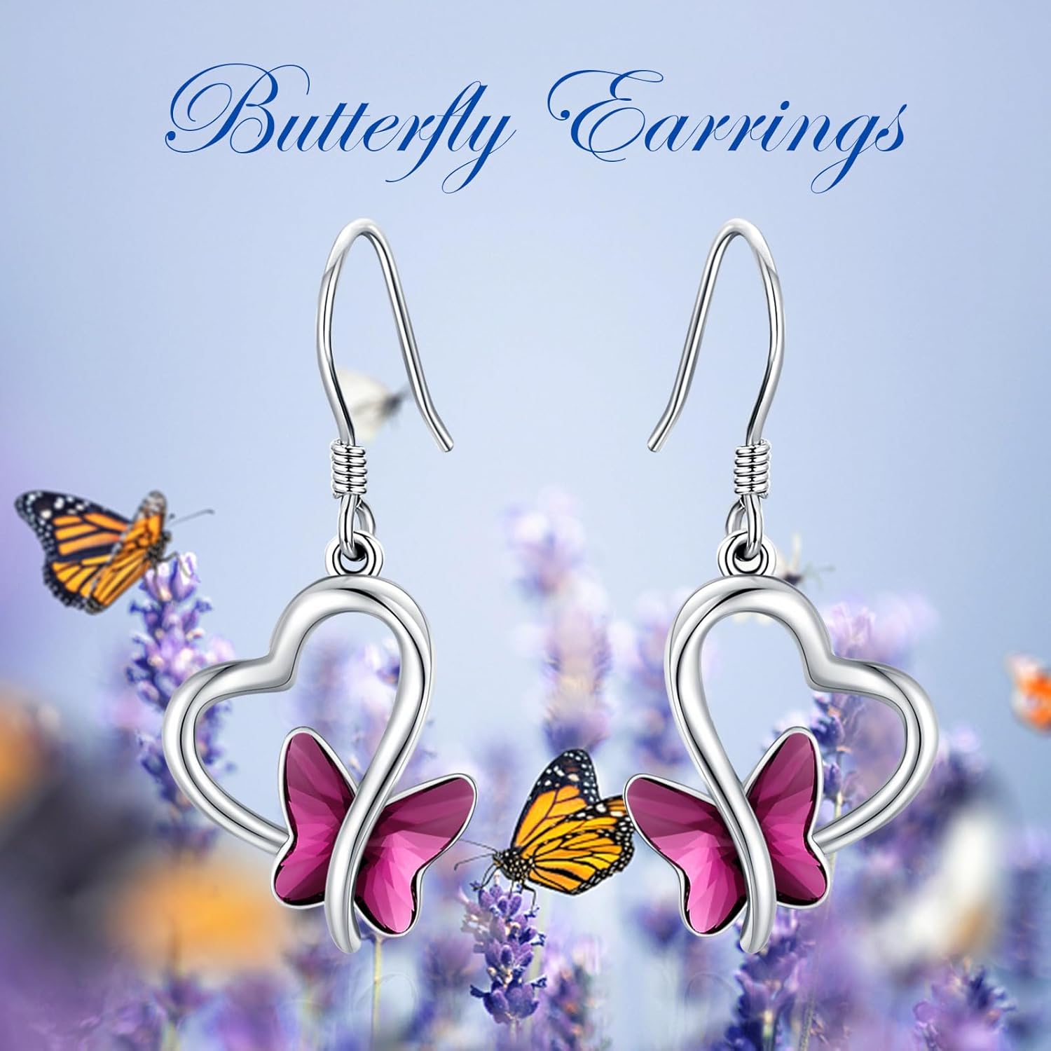 Butterfly Earrings 925 Sterling Silver Heart Butterfly Dangle Drop Earrings with Crystal Moonstone/Opal Jewelry Gifts for Women Girls - Image 7