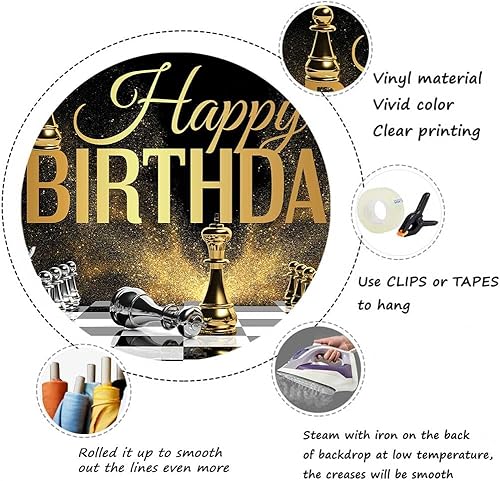 Miniatura 6 de PAEOT Telón de fondo de fiesta de cumpleaños con temática de ajedrez dorado y plateado, concurso de fotografía de fondo para niños, decoración de