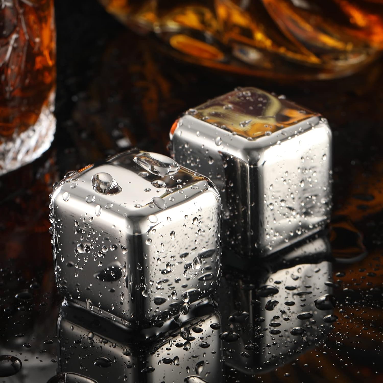 2 Large Whiskey Stones 64 cm³ (4 cu in) - Man Gift Set - Reusable Stainless Steel Metal Ice Sphere Cubes Beverage Chilling Rocks Whiskey Stones for Red Wine, Bar Beer, Scotch, Vodka Drinks