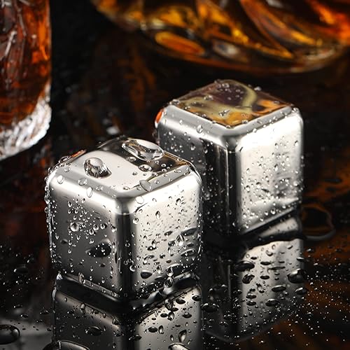 Miniatura 5 de Juego de 2 piedras de whisky grandes de 64 cm (4 cu in)  Juego de regalo para hombre  Cubos de esferas de hielo de metal reutilizables de acero