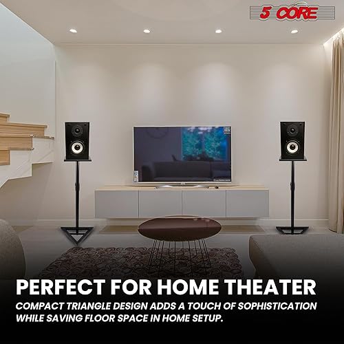 Miniatura 6 de 5 Core Par de soporte de altavoz para monitor de estudio, base triangular de tres puntos, altura telescópica, ajustable, de 35 a 55 pulgadas,