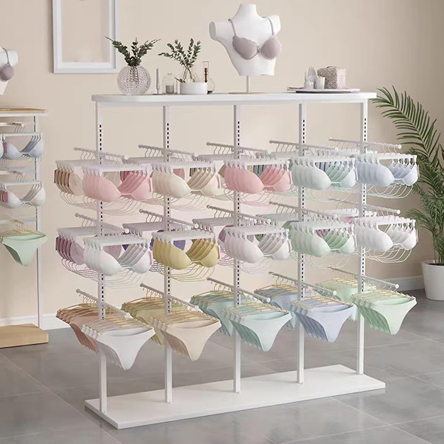 Heavy Duty Lingerie Display Stands, Metal Retail Clothes Rack with Top and Bottom Storage Platforms for Department Stores and Clothing Stores(Yellow)