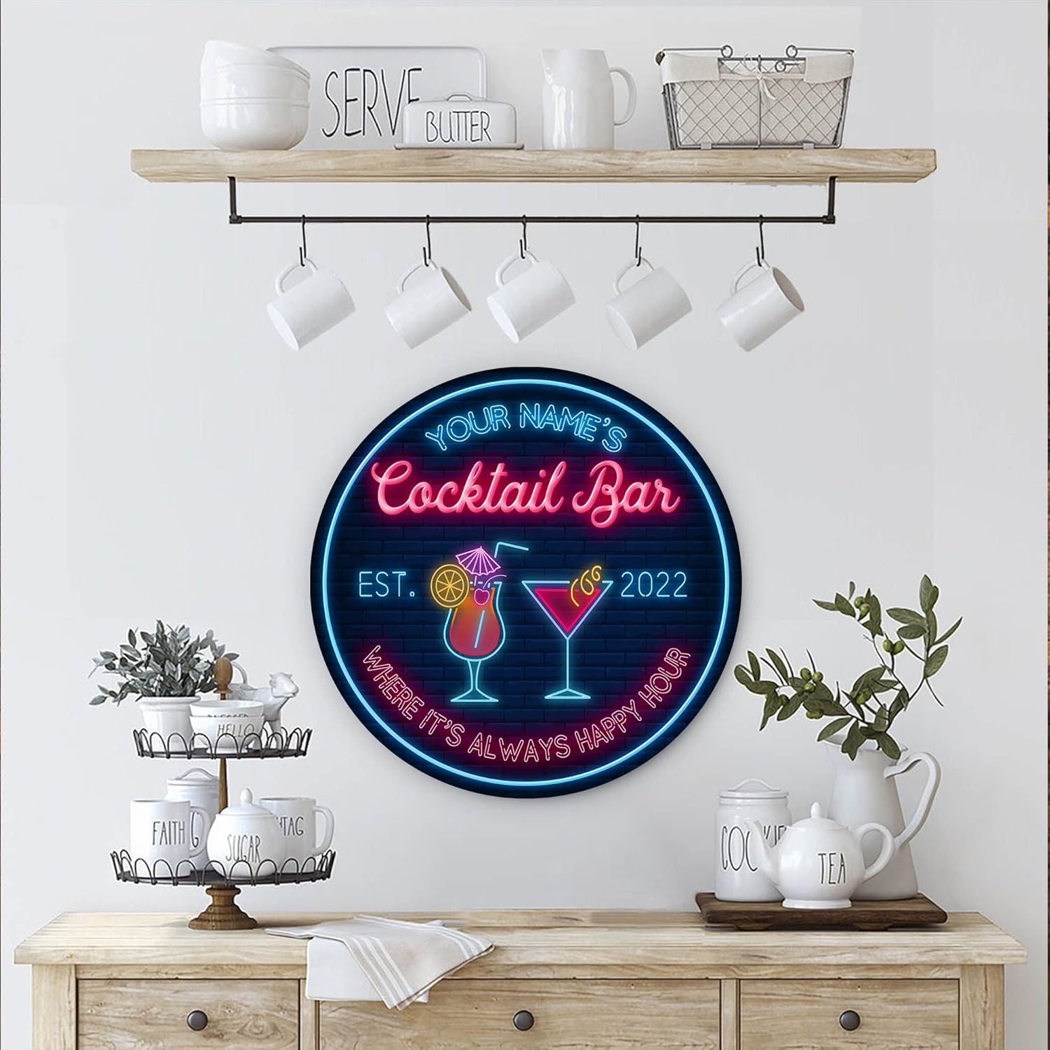 Artsy Woodsy Custom Cocktail Bar Home Pub Wood Sign (Not Carved or Neon) Wall Plaque, Rustic Vintage Pool Patio Backyard Bar & Grill Lounge Tasting Room Speakeasy Saloon Tavern Decorations (01)