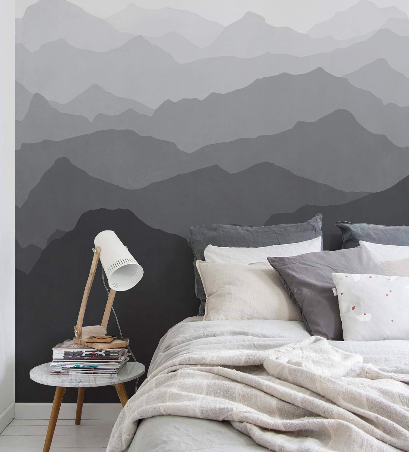 Simple Shapes Mountain Mural Wall Art Peel and Stick Wallpaper V2 (2ft x 9ft-5 Pack, Warm Grey)