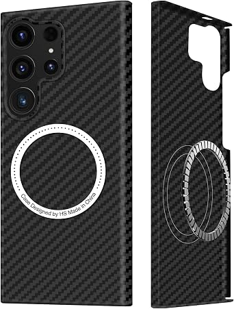 Carbon Fiber for Samsung Galaxy S25 Ultra Case, Carbon Texture Case Made of Aramid Fiber, Ultra Slim Protective Cover with Magnetic, for Samsung S25 Ultra 5G Phone Case Black
