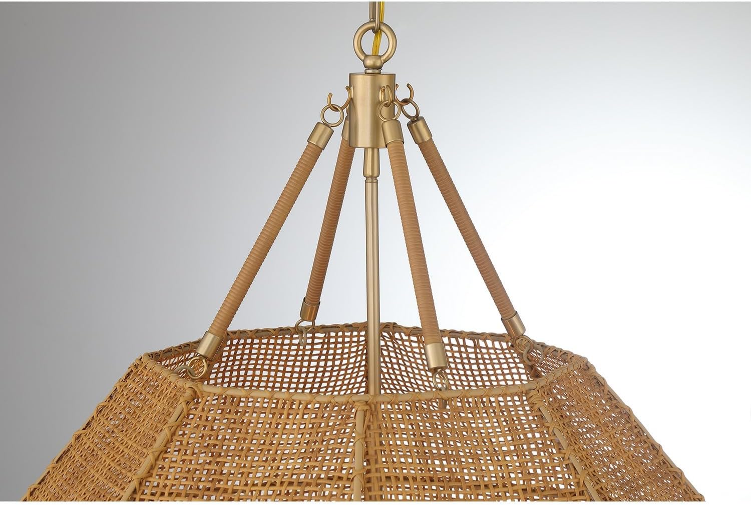 Savoy House 7-5106-5-177 Selby Bohemian Mid-Century Modern Octagon Rattan Pendant, 5-Light 300 Total Watts, 33" H x 25" W, Burnished Brass