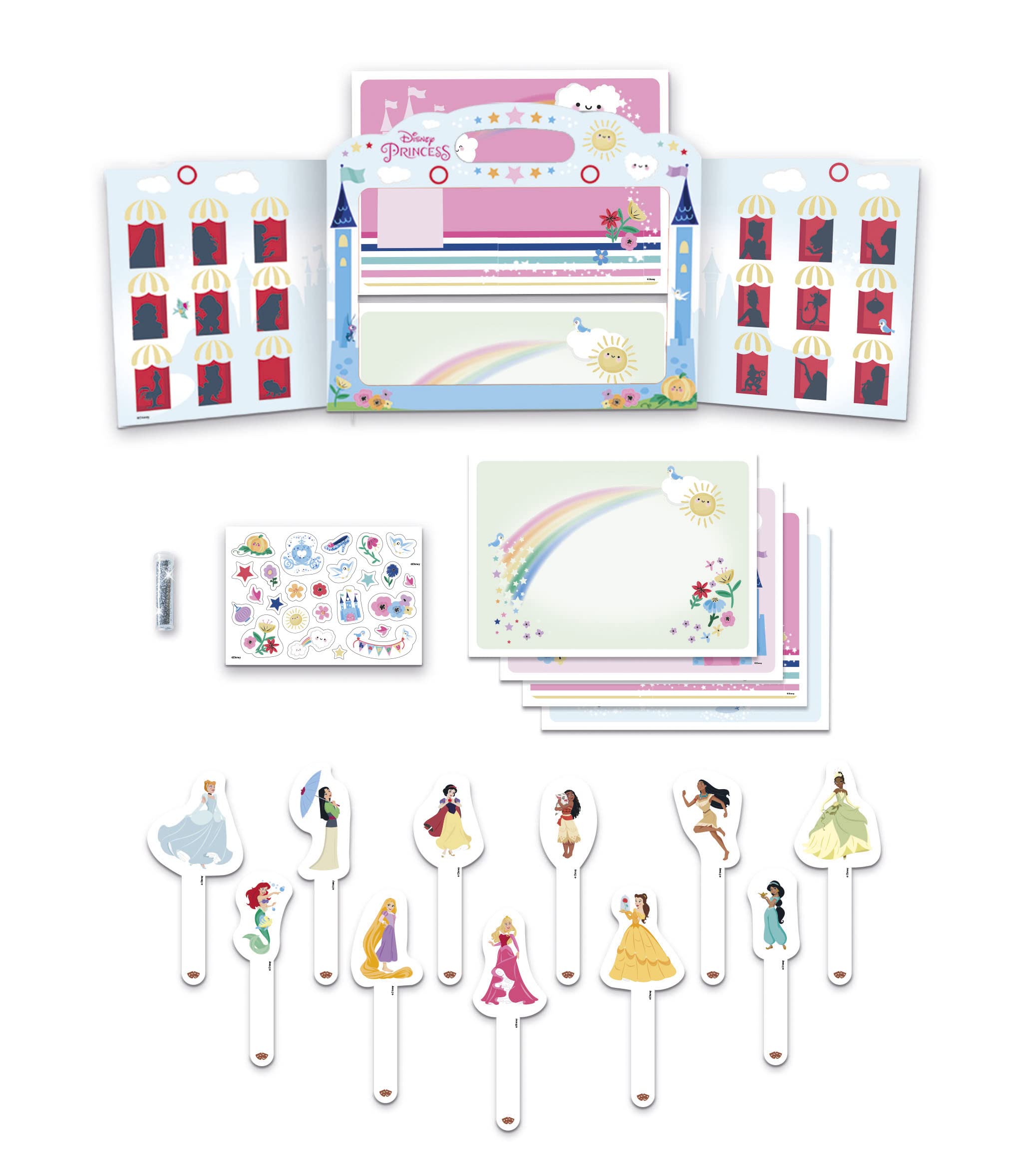 Clementoni - 18727 - Disney Princess Theatre - Teatrino in Cartone da Costruire, con Principesse Disney, per Inventare Storie, Gioco Creativo Bambina 7 Anni - Made in Italy
