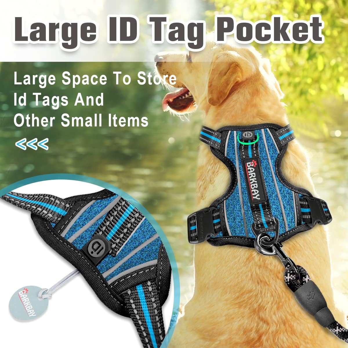 BARKBAY Dog Harness No Pull with ID Tag Pocket - Heavy Duty, Reflective, Easy Control Running Harness for Large Dogs (Blue/Black,XL) - Image 3