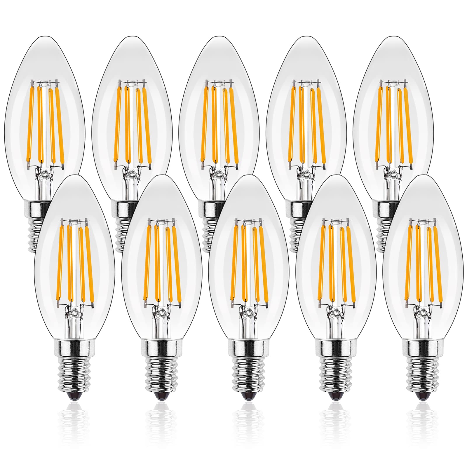 ProCrus E14 Vintage LED Light Bulb,Dimmable 4W LED Candle Light Bulbs,2700K Warm White,Small Edison Screw Candelabra SES LED Bulb,Replaces 35 Watt,for Chandelier,Transparent,Pack of 10