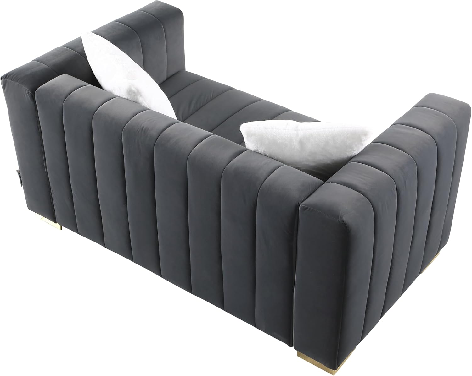 62.6" Upholstered Chesterfield Couch, Modern 2 Seater Channel Sofa with Tufted Back and Square Arms, Velvet Sofa loveseat for Living Room Office Apartment Small Space Grey