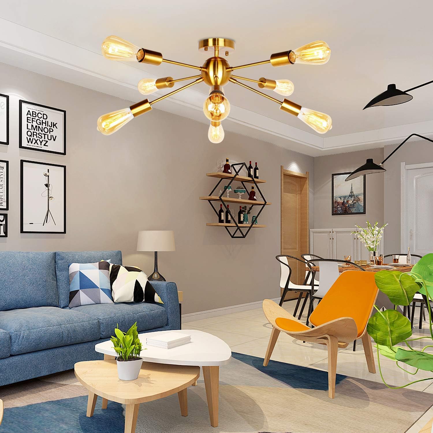 70% оƒƒ Dіѕсоunt JHLBYL Sputnik Chandelier 8-Light Brass Vintage Semi Flush Mount Ceiling Light Modern Pendant Lighting Fixture for Bedroom Living Room Dining Room