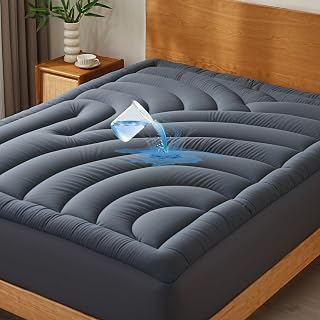QUIETSEA Waterproof Queen Mattress Pad Topper - 5-Layer Noiseless Protector, Fits 8-21" Deep Pockets, Machine Washable, Grey 60x80