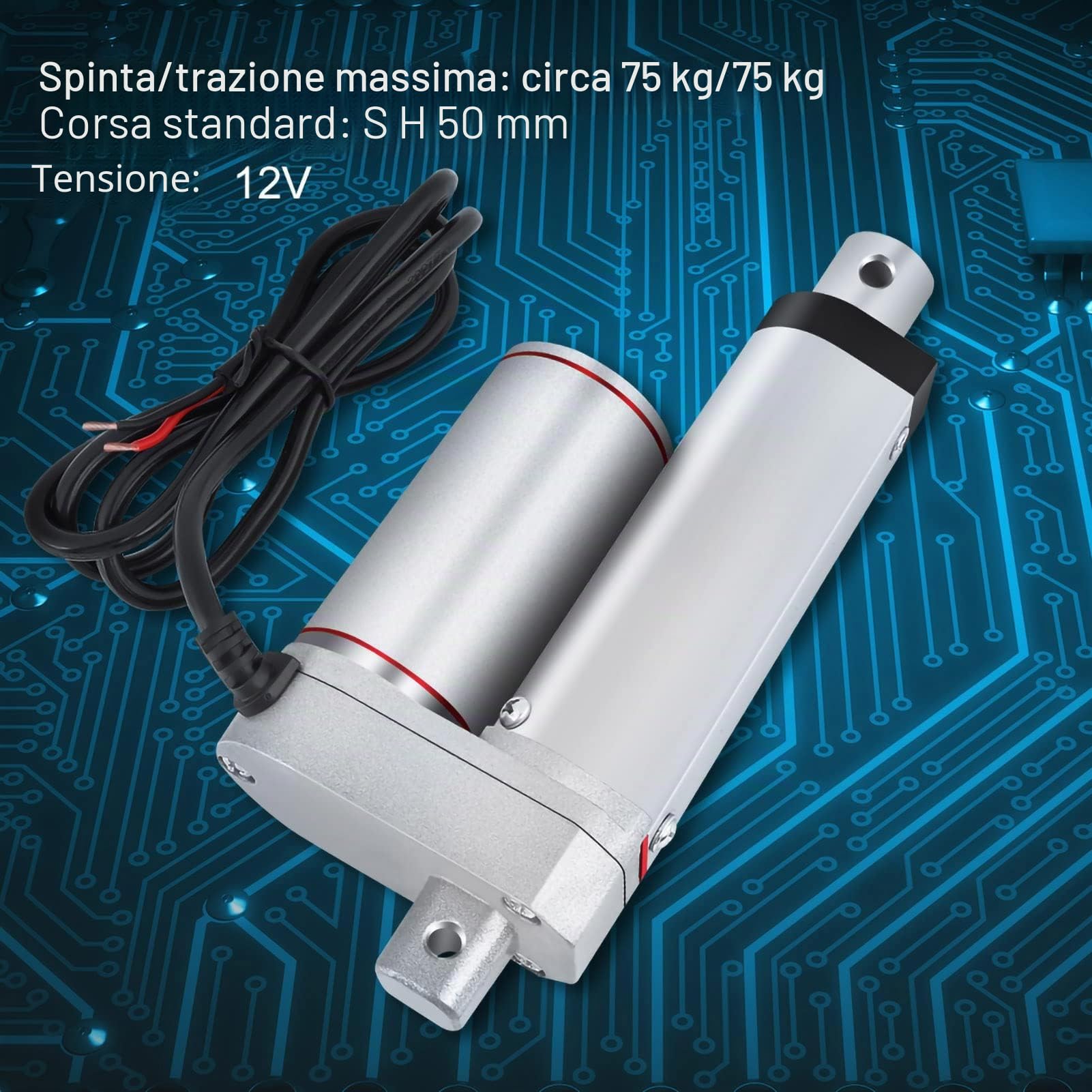Walfront DC 12V Attuatore Lineare 80KG Sollevatore 50mm Corsa Motore Elettrico per Uso Elettrico, Medico, Auto