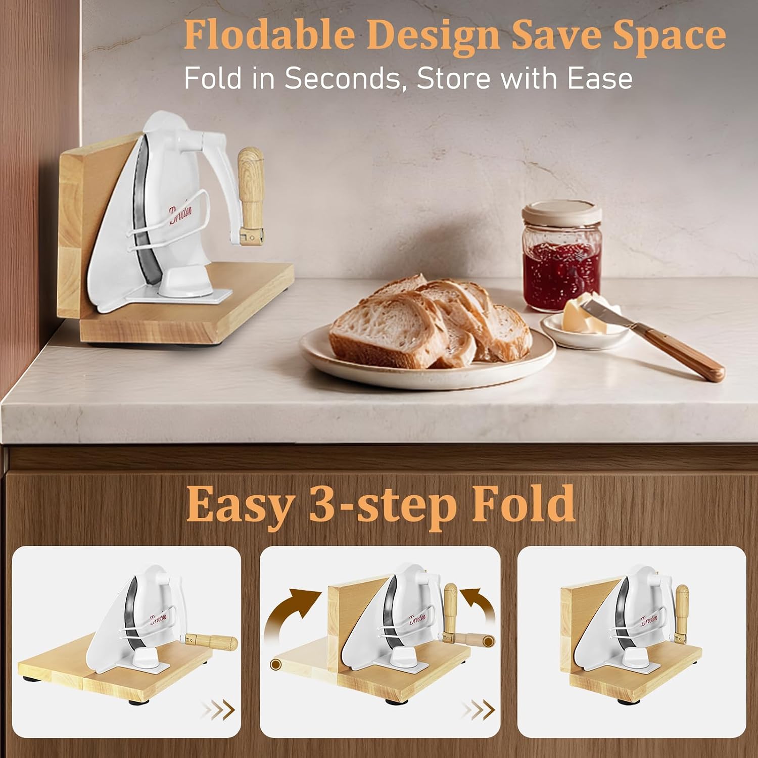 Brvclon Manual Bread Slicer for Homemade Sourdough,Adjustable Thickness,Hand Crank Bread Slicer with Stainless Steel Blade, Aluminum Alloy Frame & Solid Wood Base,Comes with 10 Bread Bags image 2