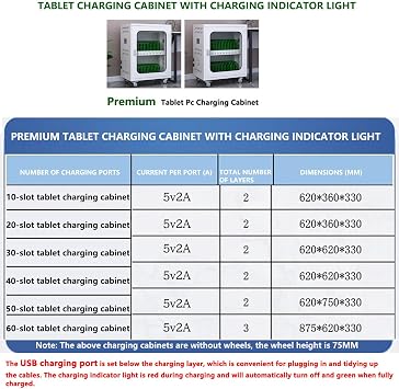 Tablet Pc/Mobile Phone Charging Cabinet, with Charging Indicator Light, Aluminum Alloy Door Lock, 5V 2A Fast Charging, for Use in Schools, Shopping Malls, Restaurants,60slots