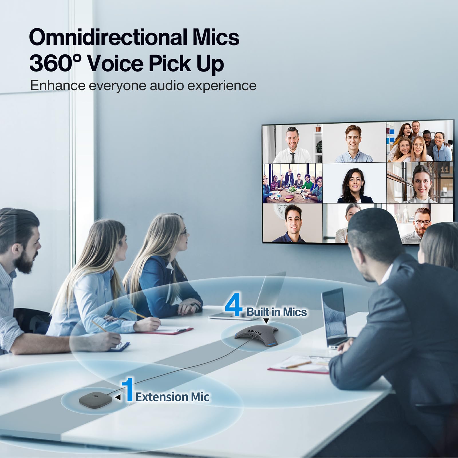 Altoparlante e microfono per conferenze – Vivavoce Bluetooth con catena a margherita, cancellazione del rumore AI, miglioramento vocale, supporto dongle wireless, connessione USB, compatibile