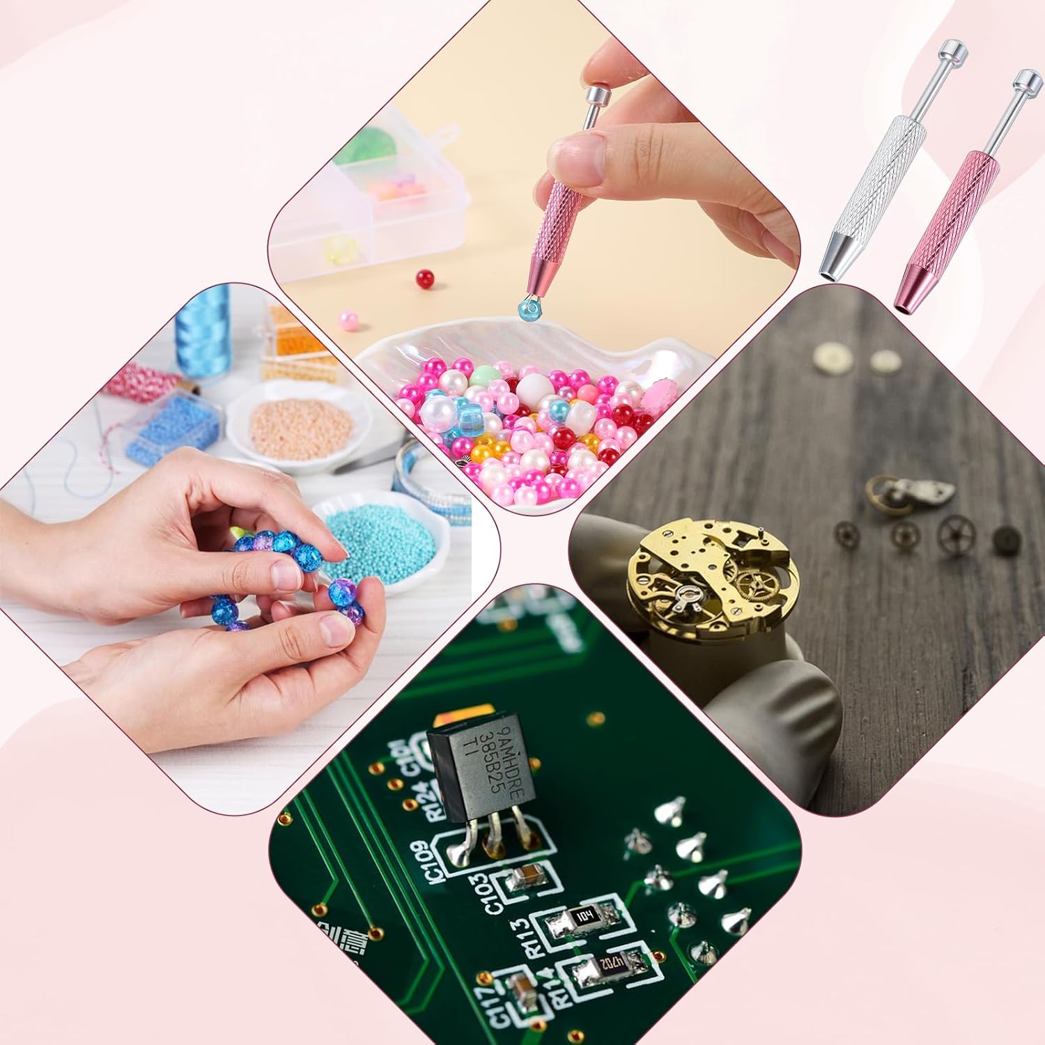 Skrfren 2 PCS Piercing Ball Grabber Tool for Changing Jewelry Diamond Claw Tweezers Jeweler Gem Pick Up Tool Anti Slip 4 Claw Earring Grabber Tools for Small Parts Pickup(Silver+Pink)
