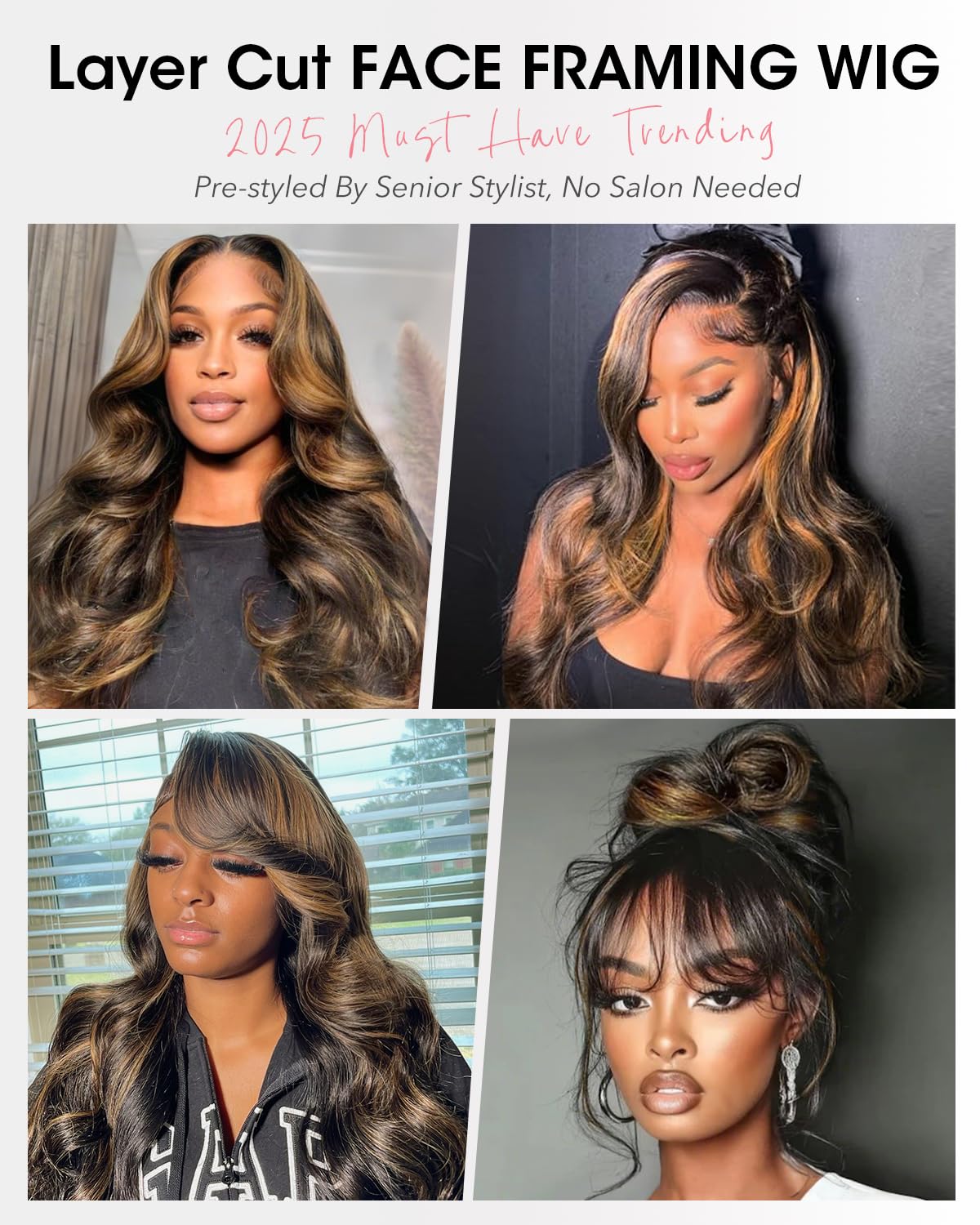 Curtain Bangs Face-Framing Ready to Wear Highlight Glueless Wigs Human Hair Pre Plucked Pre Cut HD Lace 200 Density 1B/30 Ombre Lace Front Wig Human Hair Layered Balayage Wig for Black Women 18 Inch