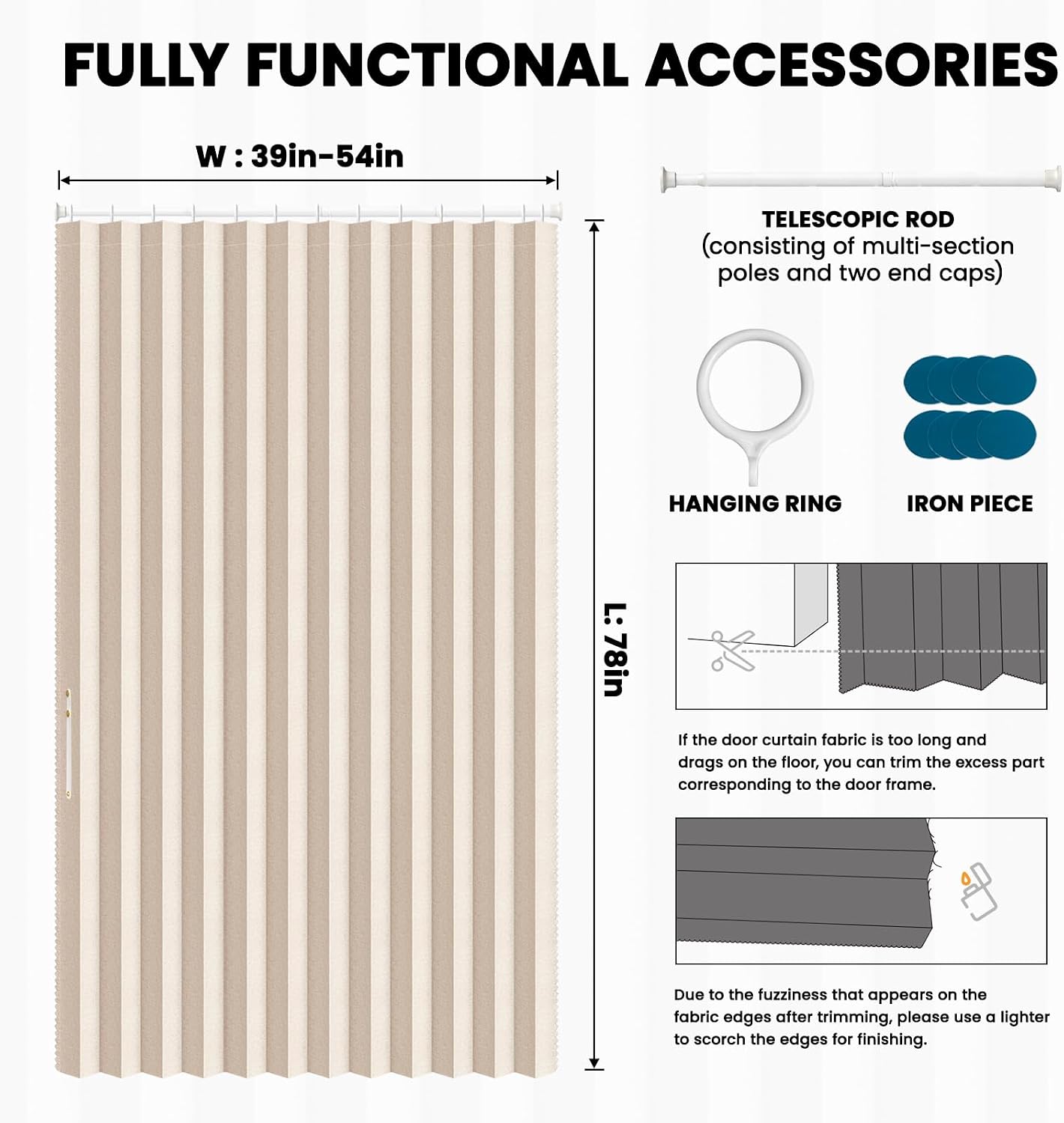 AJAZZ Blackout Door Curtain Magnetic Doorway Curtain Sets Included Rod (1 Pack, 54W x 78 L,Biscotti Beige) Accordion Door Interior Applicable Bedroom Room Living Room